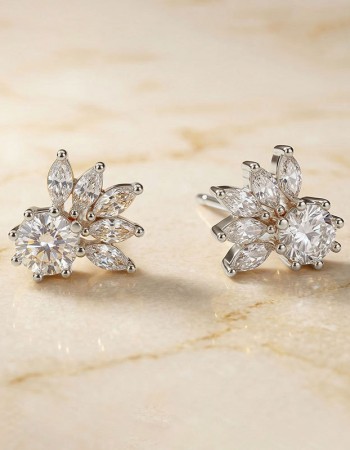 Gold Crystal Flower Stud Earrings