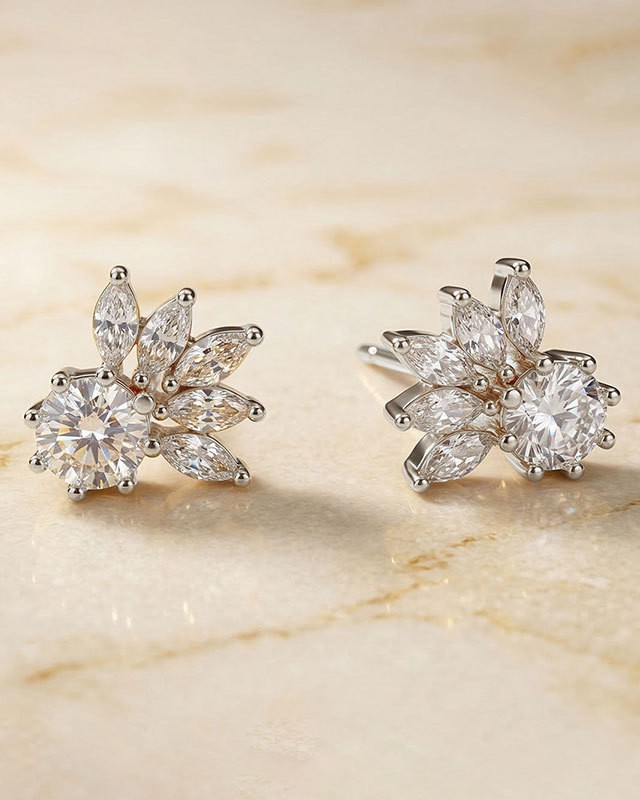 Gold Crystal Flower Stud Earrings