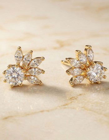 Gold Crystal Flower Stud Earrings