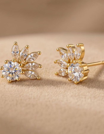 Gold Crystal Flower Stud Earrings