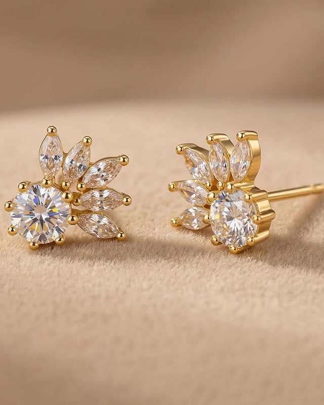 Gold Crystal Flower Stud Earrings