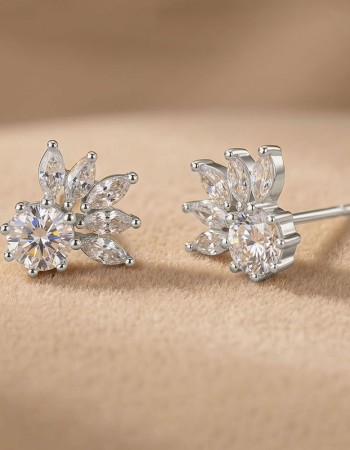 Gold Crystal Flower Stud Earrings