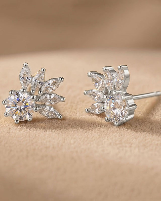 Gold Crystal Flower Stud Earrings