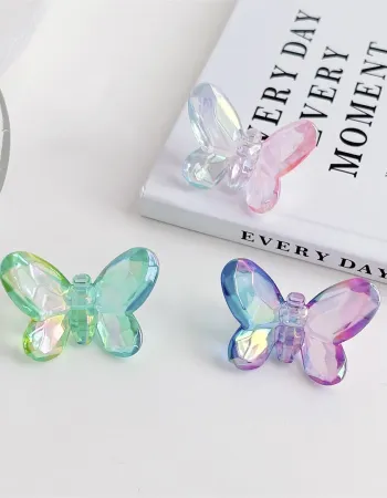 Acrylic Butterfly Beads 25mm - Rainbow Faceted Butterfly Charms for DIY Jewelry Making, Earrings, Bracelets & Hair Accessories (5pcs/Bag)