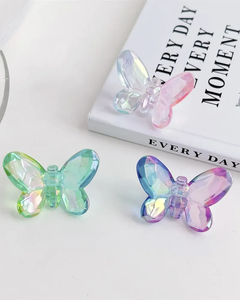 Acrylic Butterfly Beads 25mm - Rainbow Faceted Butterfly Charms for DIY Jewelry Making, Earrings, Bracelets & Hair Accessories (5pcs/Bag)