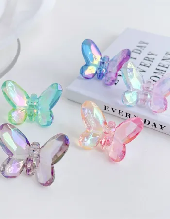 Acrylic Butterfly Beads 25mm - Rainbow Faceted Butterfly Charms for DIY Jewelry Making, Earrings, Bracelets & Hair Accessories (5pcs/Bag)