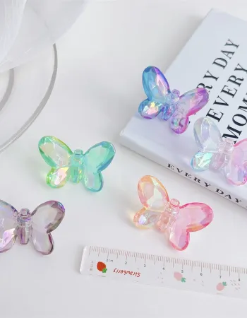 Acrylic Butterfly Beads 25mm - Rainbow Faceted Butterfly Charms for DIY Jewelry Making, Earrings, Bracelets & Hair Accessories (5pcs/Bag)