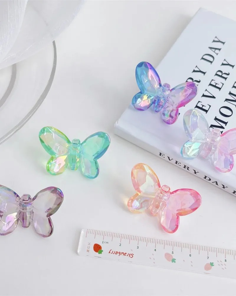 Acrylic Butterfly Beads 25mm - Rainbow Faceted Butterfly Charms for DIY Jewelry Making, Earrings, Bracelets & Hair Accessories (5pcs/Bag)