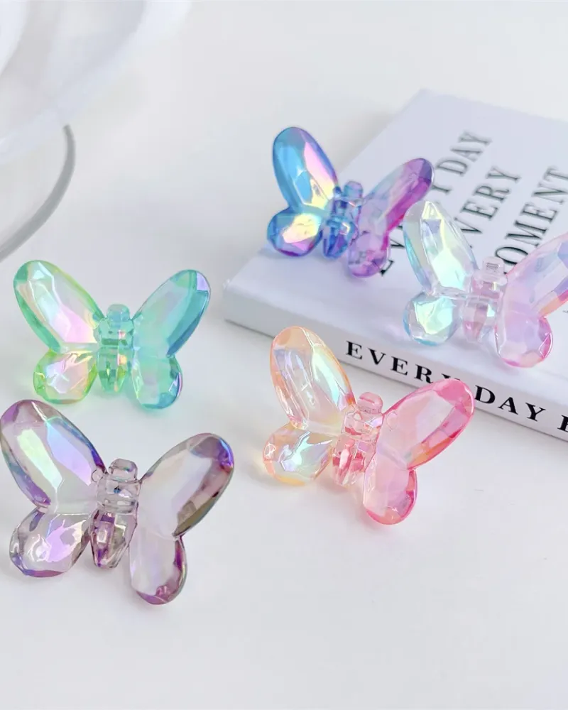 Acrylic Butterfly Beads 25mm - Rainbow Faceted Butterfly Charms for DIY Jewelry Making, Earrings, Bracelets & Hair Accessories (5pcs/Bag)