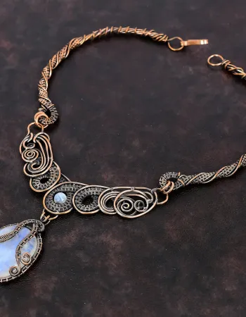Rainbow Moonstone Necklace | Handmade Copper Wire Wrapped Natural Gemstone Jewelry | Elegant Gift for Her