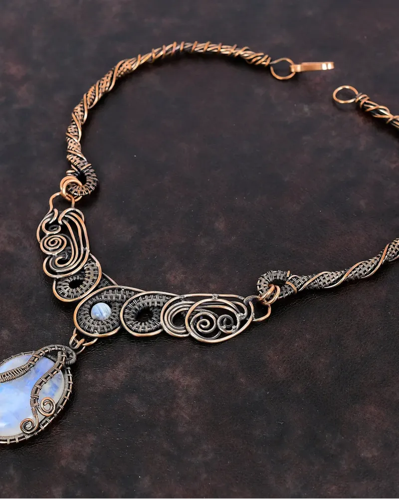 Rainbow Moonstone Necklace | Handmade Copper Wire Wrapped Natural Gemstone Jewelry | Elegant Gift for Her