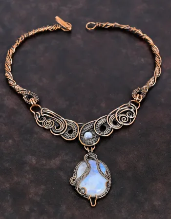 Rainbow Moonstone Necklace | Handmade Copper Wire Wrapped Natural Gemstone Jewelry | Elegant Gift for Her